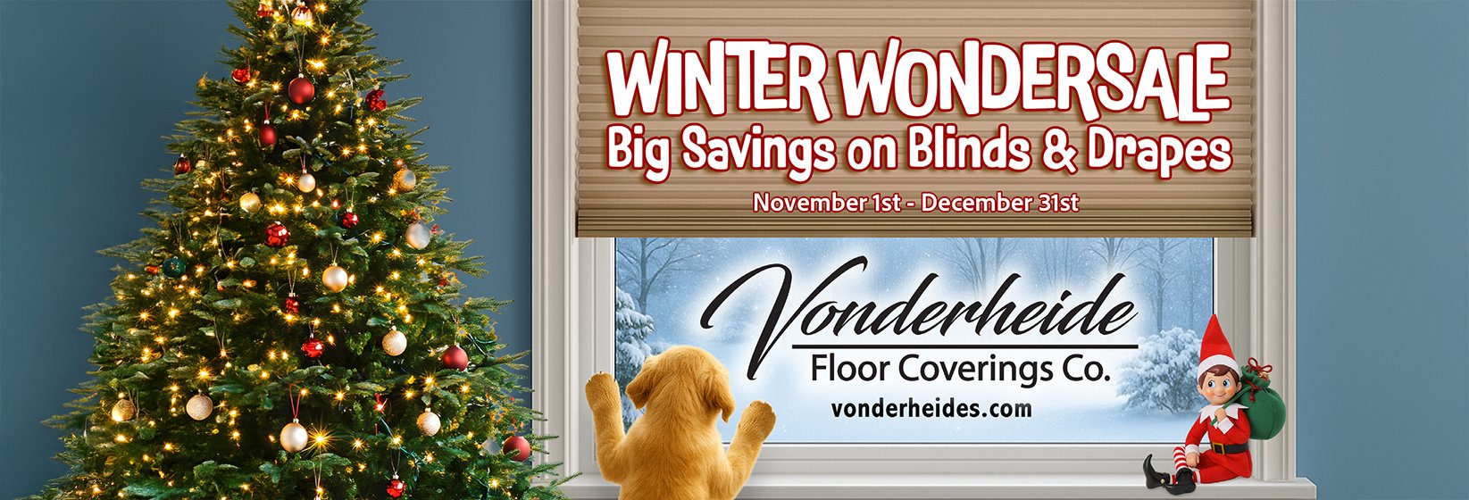 Winter Wondersale at Vonderheide Floor Coverings - Holiday savings on blinds and drapes